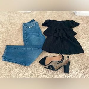 Black Crocheted Style Shoulder Top